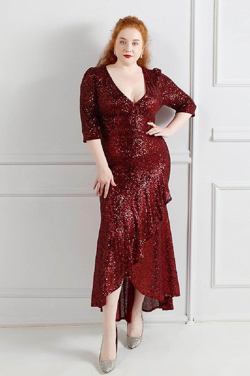 Trumpet-Mermaid High-Low Sequins Evening Dress 647755659545 - COCOMELODY